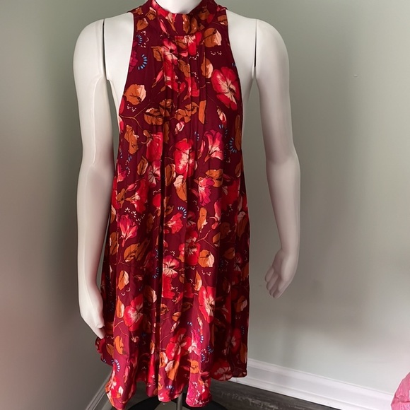 Intimately Free People Burgundy Red Floral High Neck Sleeveless Mini Dress - Picture 2 of 8